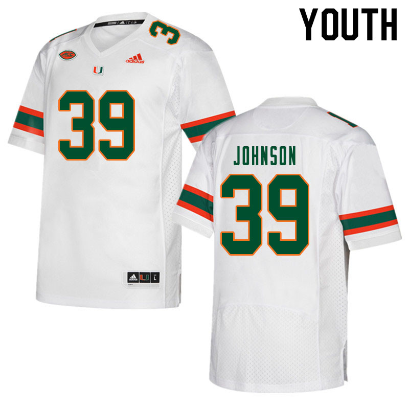 Youth #39 Dante Johnson Miami Hurricanes College Football Jerseys Sale-White